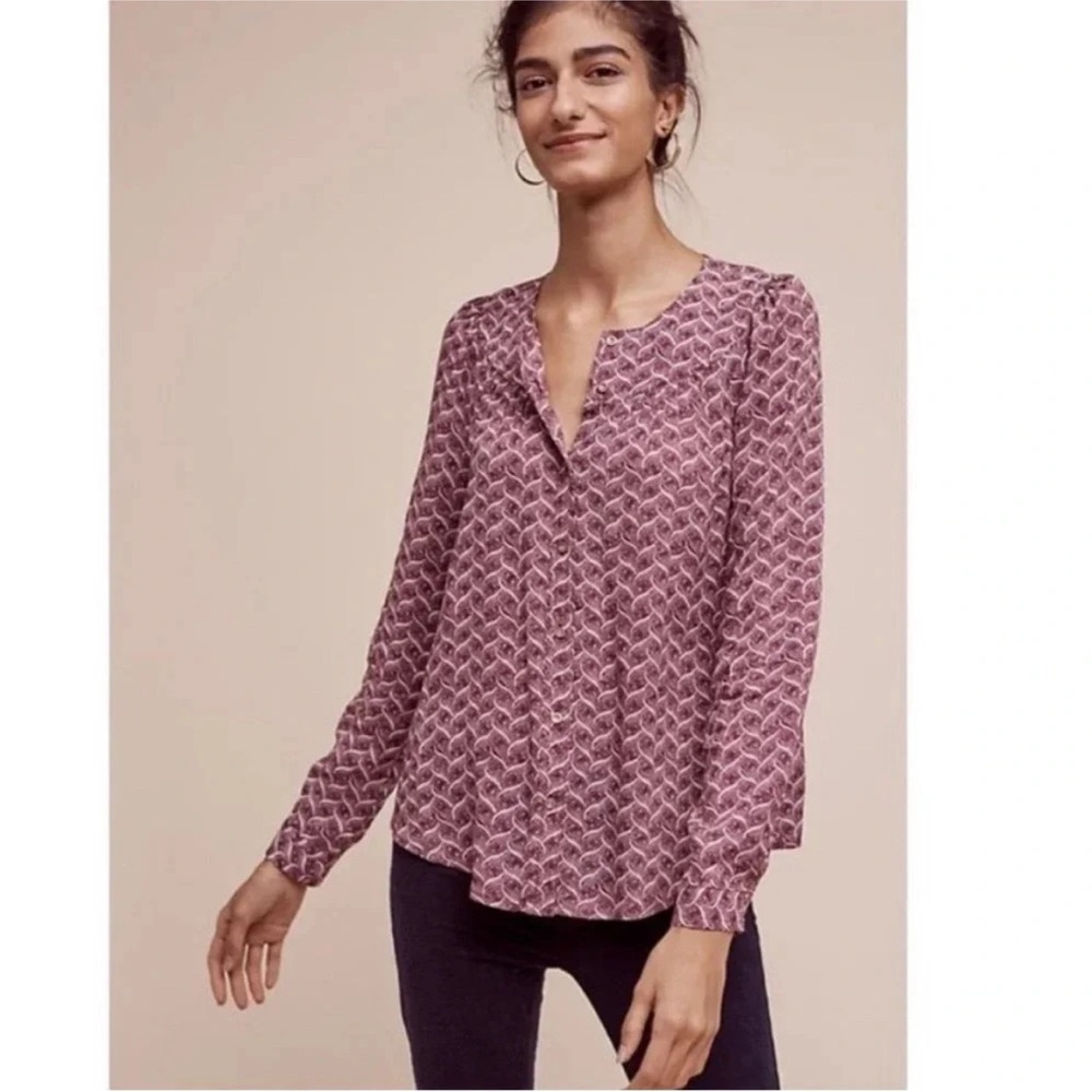 Maeve by Anthropologie purple and white button down